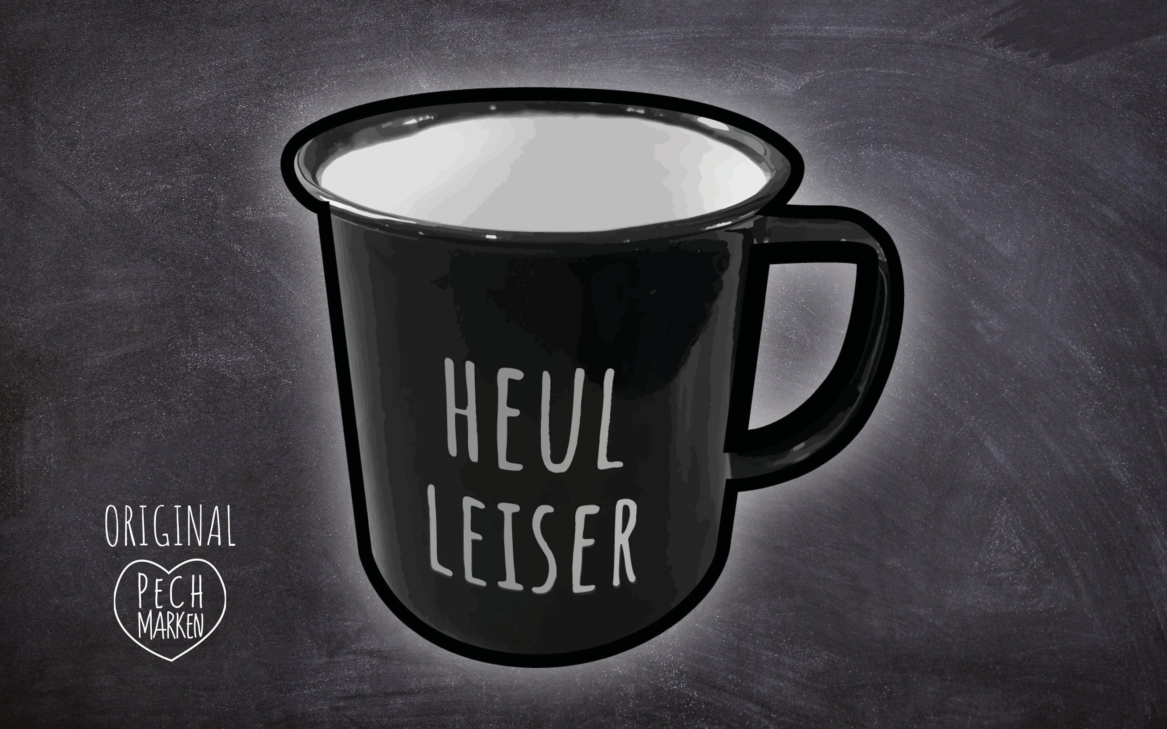 Schwarze Emaille-Tasse "Heul leiser"
